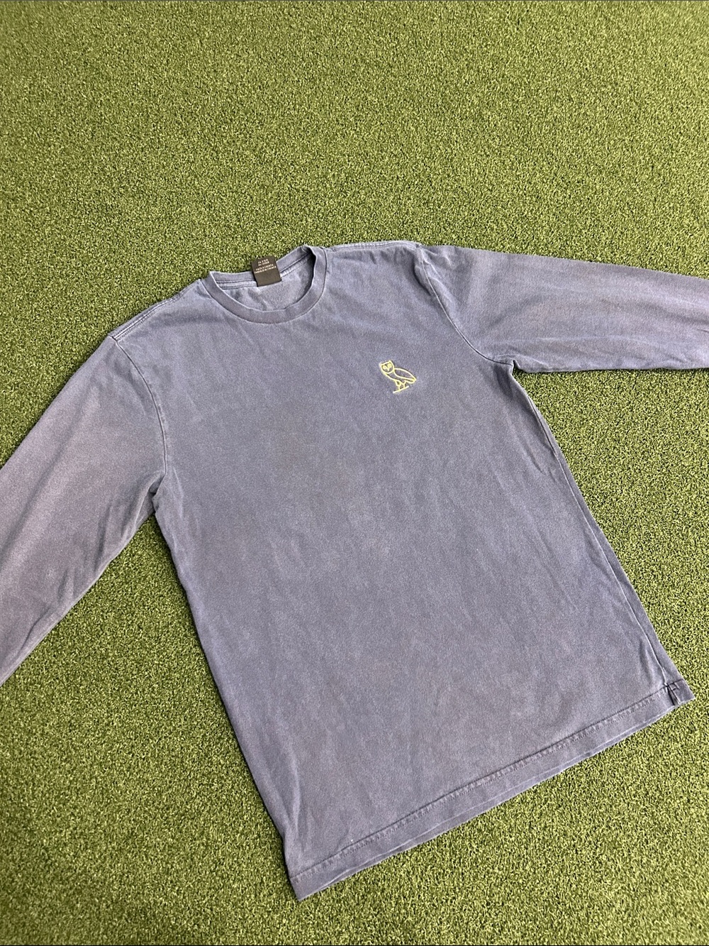 OVO Long Sleeve Crewneck Shirt in Faded Blue with embroidered logo